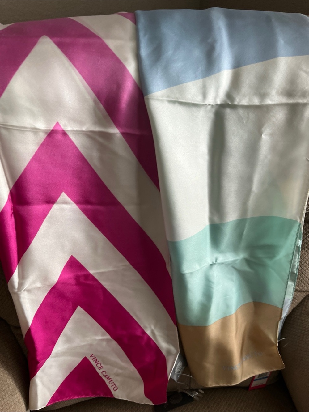 Vince Camuto Fuchsia and White Geometric Silk Scarf set of 2 with tags